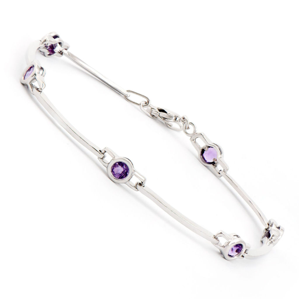 2.05 CTW Amethyst Rhodium Plated Designer Bracelet 7.7 in