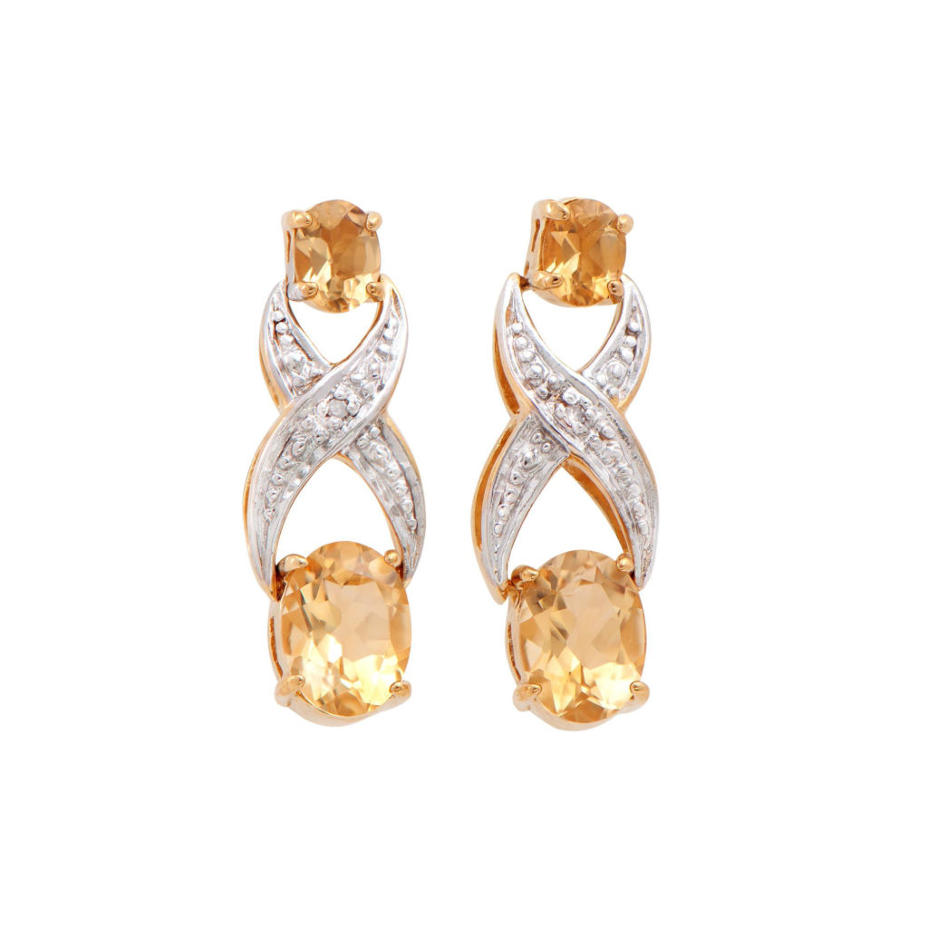 2.66 CTW Citrine & Diamonds 18K Gold Plated Designer Earrings