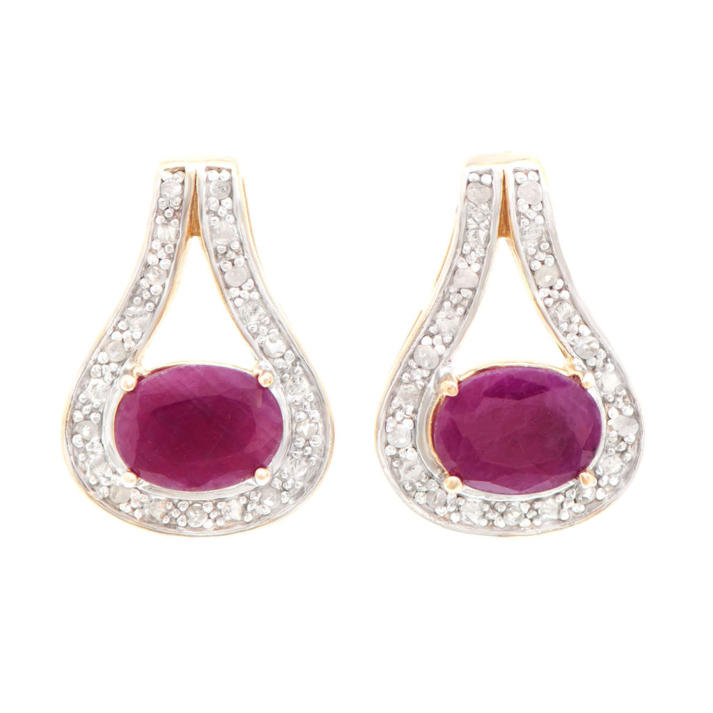 3.33 CTW Diamonds & Ruby 18K Gold Plated Sterling Silver Designer Earrings