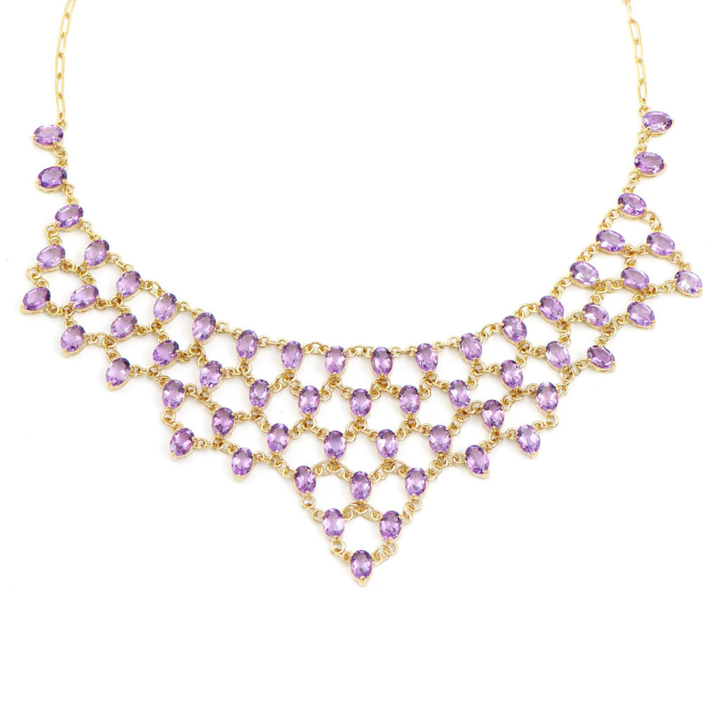 42 CTW Amethyst 18K Gold Plated Designer Necklace 19 in