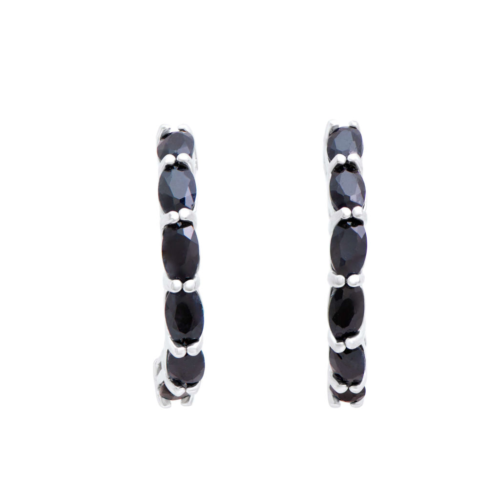 3.55 CTW Sapphire Rhodium Plated Sterling Silver Designer Earrings