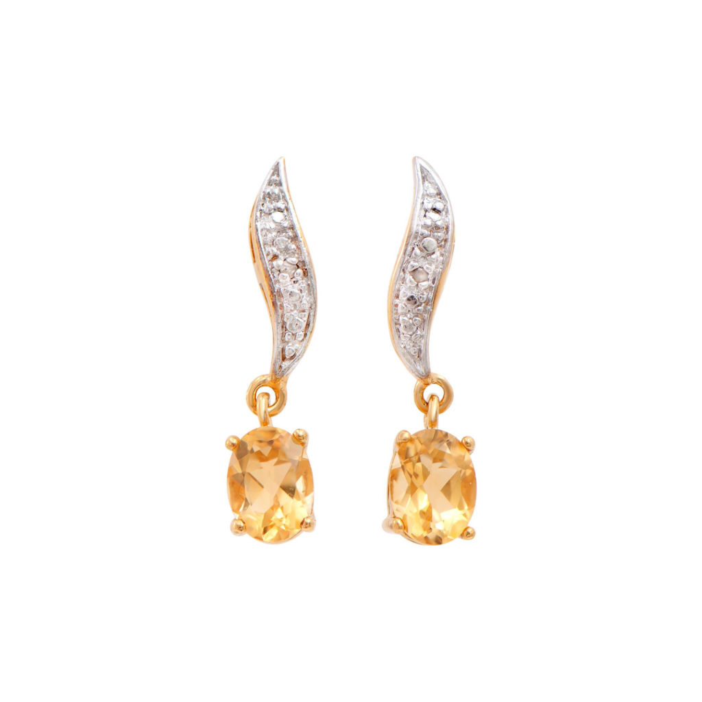 2.06 CTW Citrine & Diamonds 18K Gold Plated Designer Earrings