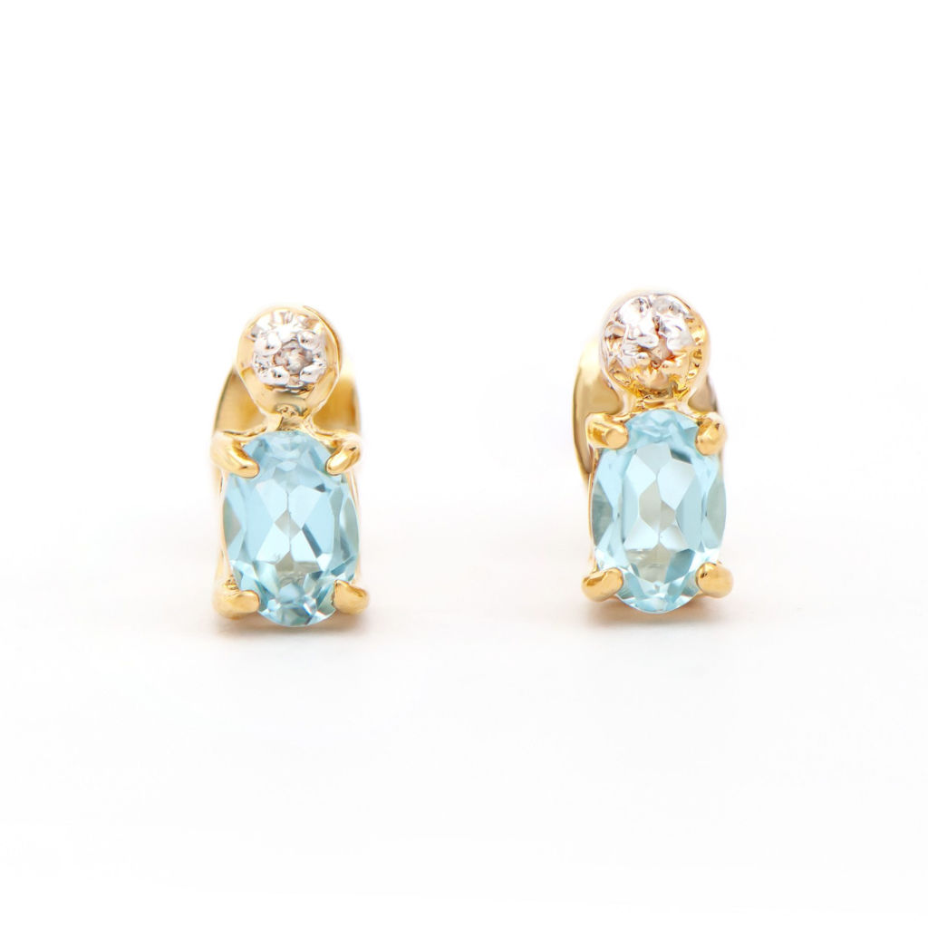 1.12 CTW Blue Topaz And Diamonds 18K Gold Plated Designer Earrings