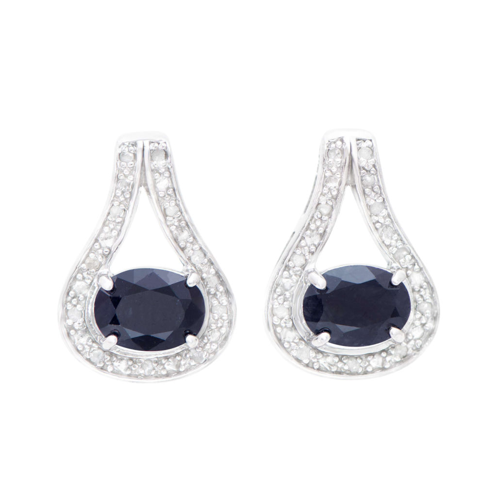 3.33 CTW Diamonds & Sapphire Rhodium Plated Sterling Silver Designer Earrings
