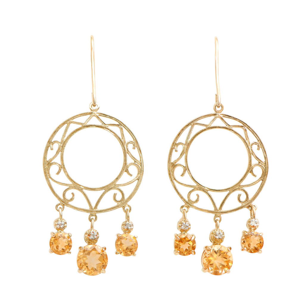 3.85 CTW Diamonds & Citrine 18K Gold Plated Sterling Silver Designer Earrings