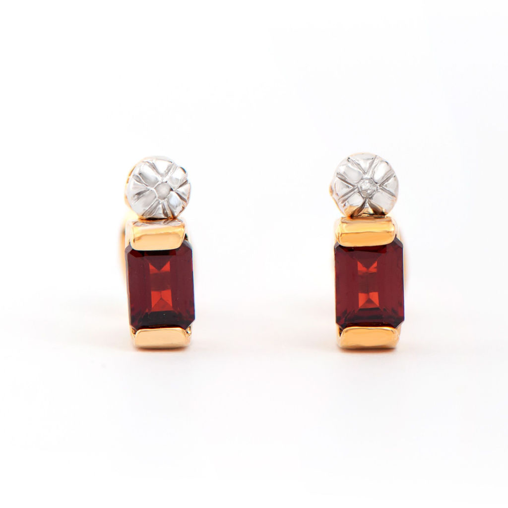 1.04 CTW Garnet & Diamonds 18K Gold Plated Designer Earrings