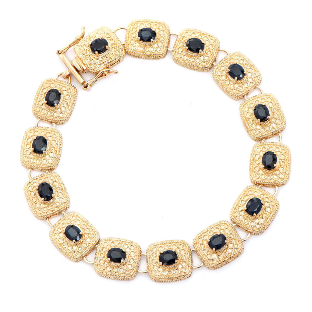 7.05 CTW Sapphires Antique Style 18K Gold Plated Designer Bracelet 7.75 in