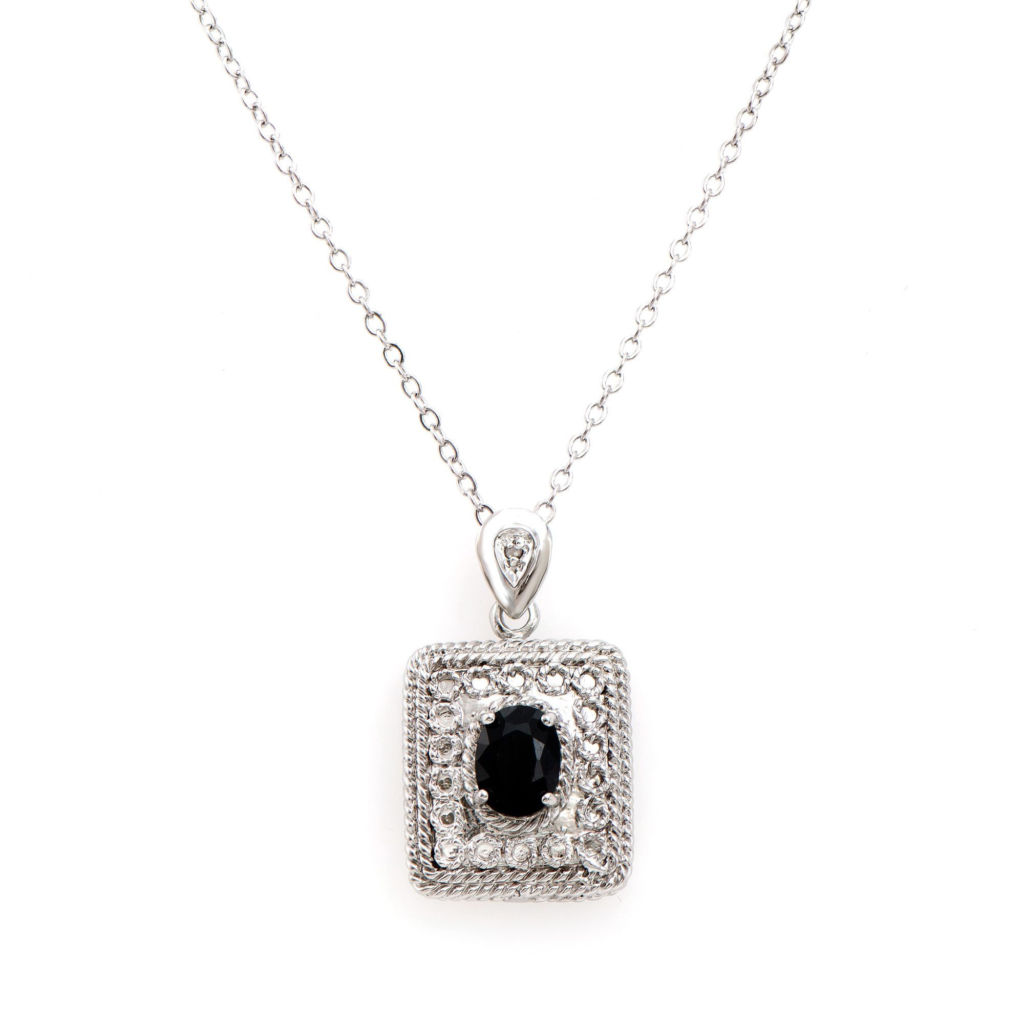 1.53 CTW Sapphire & Diamonds Rhodium Plated Designer Pendant 18 in