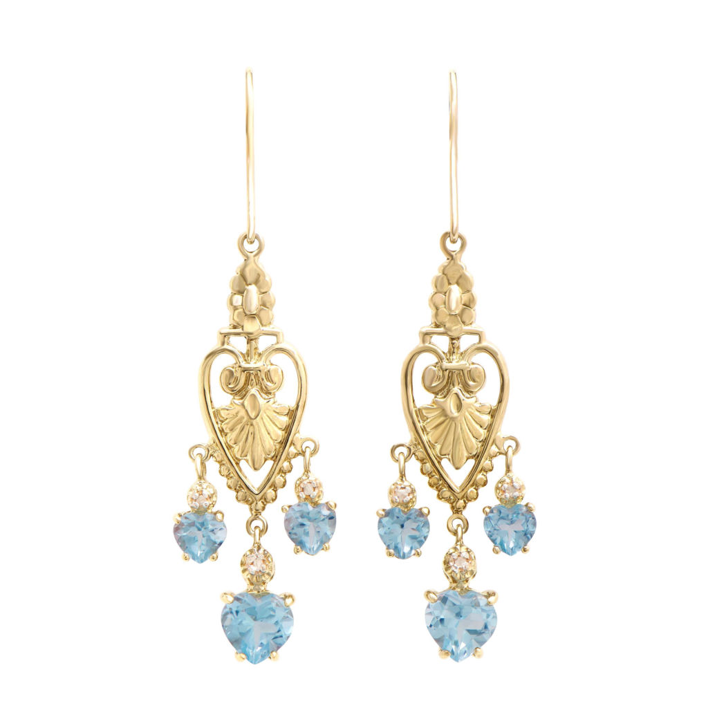 4.12 CTW Diamonds & Blue Topaz 18K Gold Plated Sterling Silver Designer Earrings