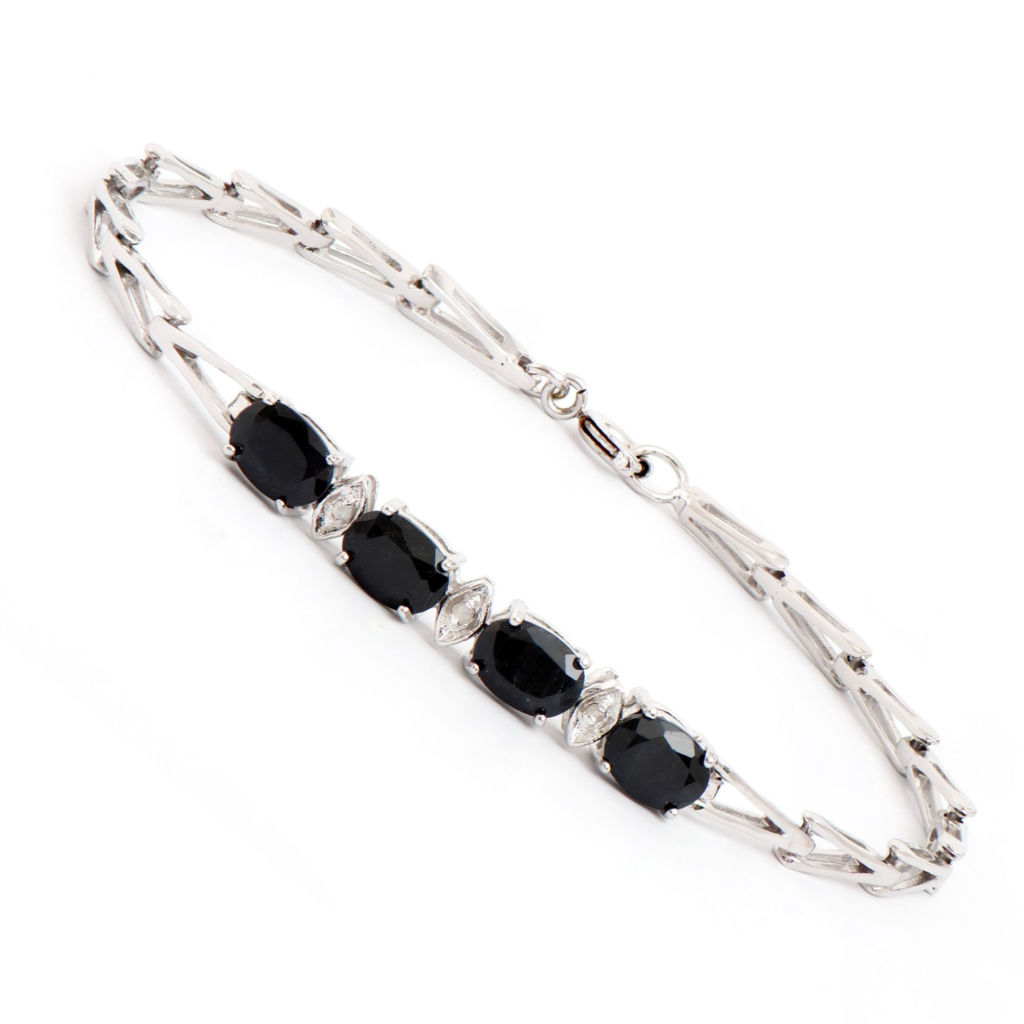 4.05 CTW Sapphire & Diamonds Rhodium Plated Designer Bracelet 7.5 in