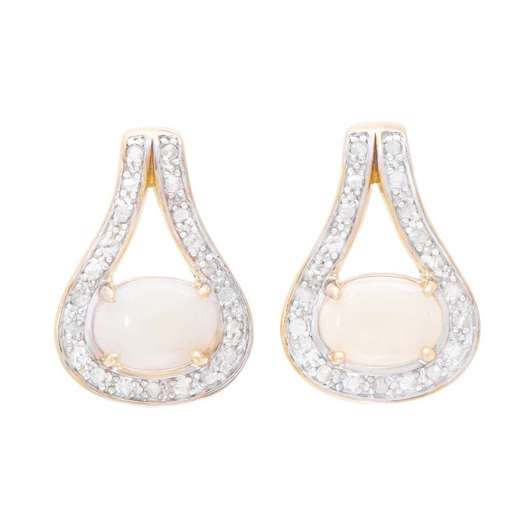 1.63 CTW Diamonds & Opal 18K Gold Plated Sterling Silver Designer Earrings