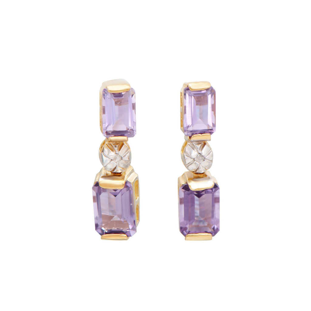 3.02 CTW Amethyst & Diamonds 18K Gold Plated Designer Earrings
